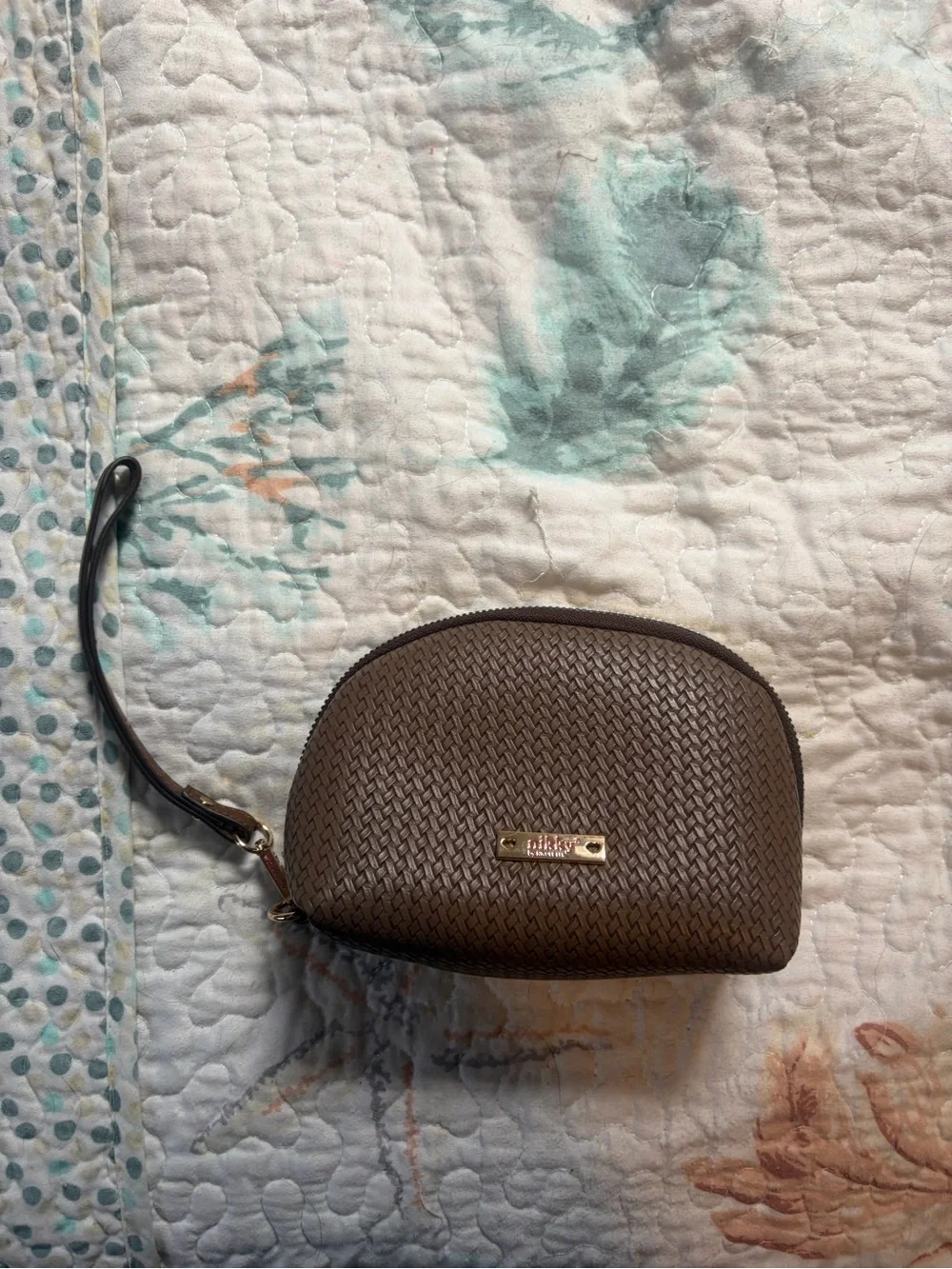 Brown domed faux leather Wristlet Brown Women's Pouch